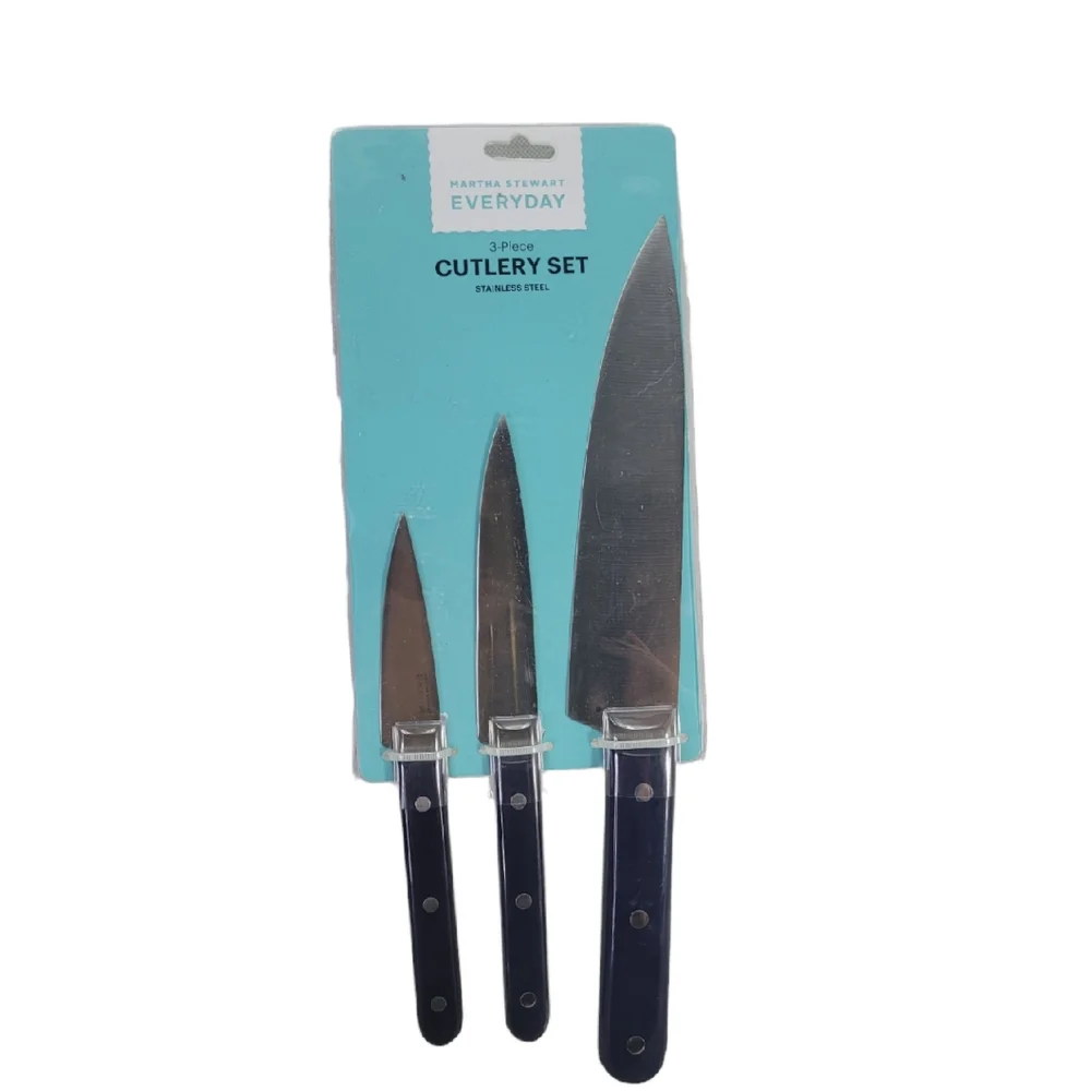 Martha Stewart Cutlery 3 Pc - Chef, Utility & Paring Knives Steinless Steel New